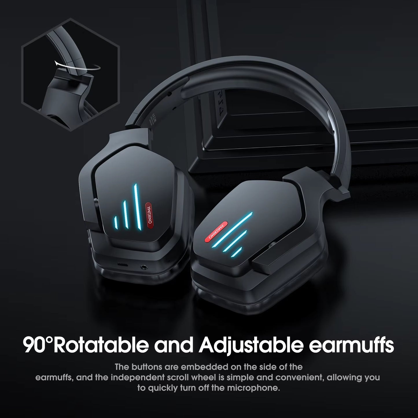 Wireless Compatible Headphones with LED Light Professional Gaming Headphones Foldable Headset Gamer Earphones for PC PS5