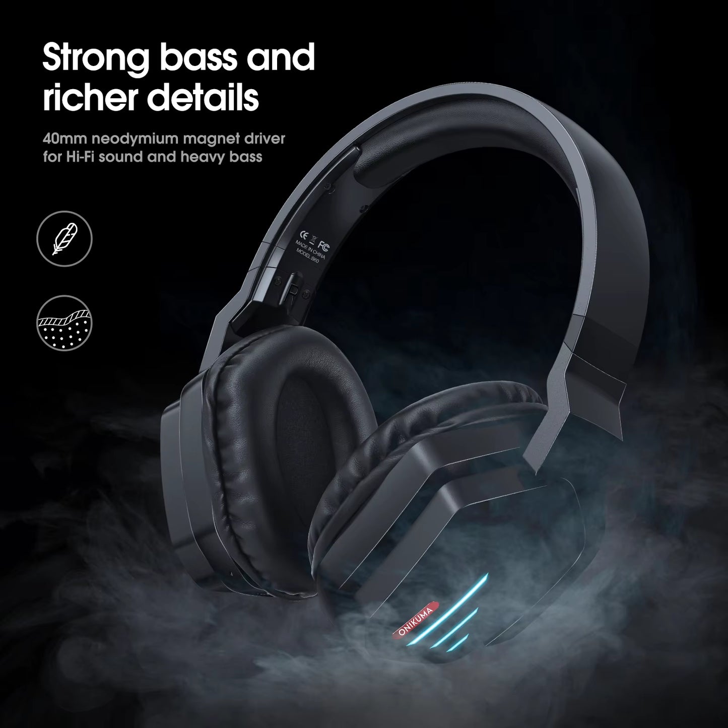 Wireless Compatible Headphones with LED Light Professional Gaming Headphones Foldable Headset Gamer Earphones for PC PS5