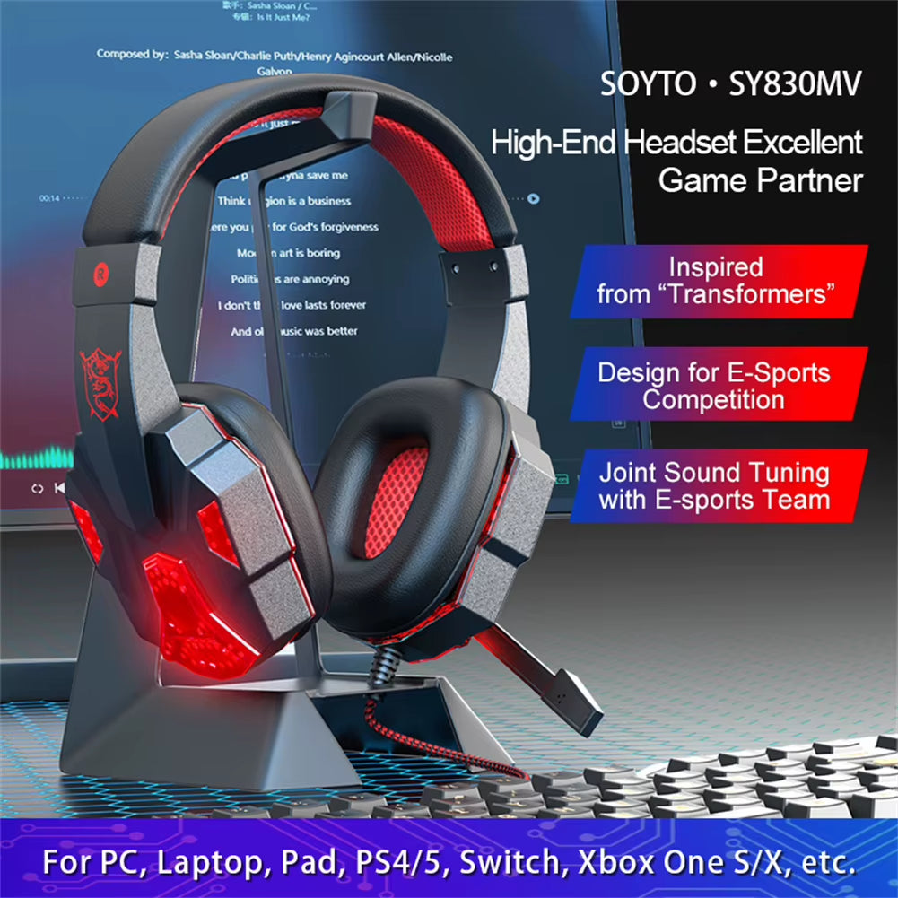 SY830MV Wired Headsets LED Lighting Over-Ear Stereo Earphones Gaming Headphones for Computer Laptop Phone PS5 Switch