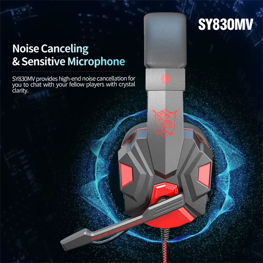 SY830MV Wired Headsets LED Lighting Over-Ear Stereo Earphones Gaming Headphones for Computer Laptop Phone PS5 Switch