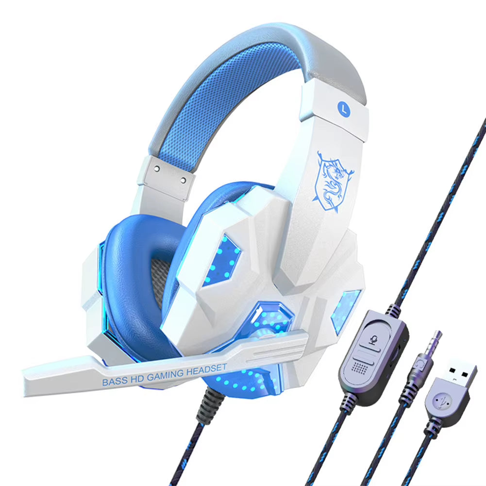SY830MV Wired Headsets LED Lighting Over-Ear Stereo Earphones Gaming Headphones for Computer Laptop Phone PS5 Switch