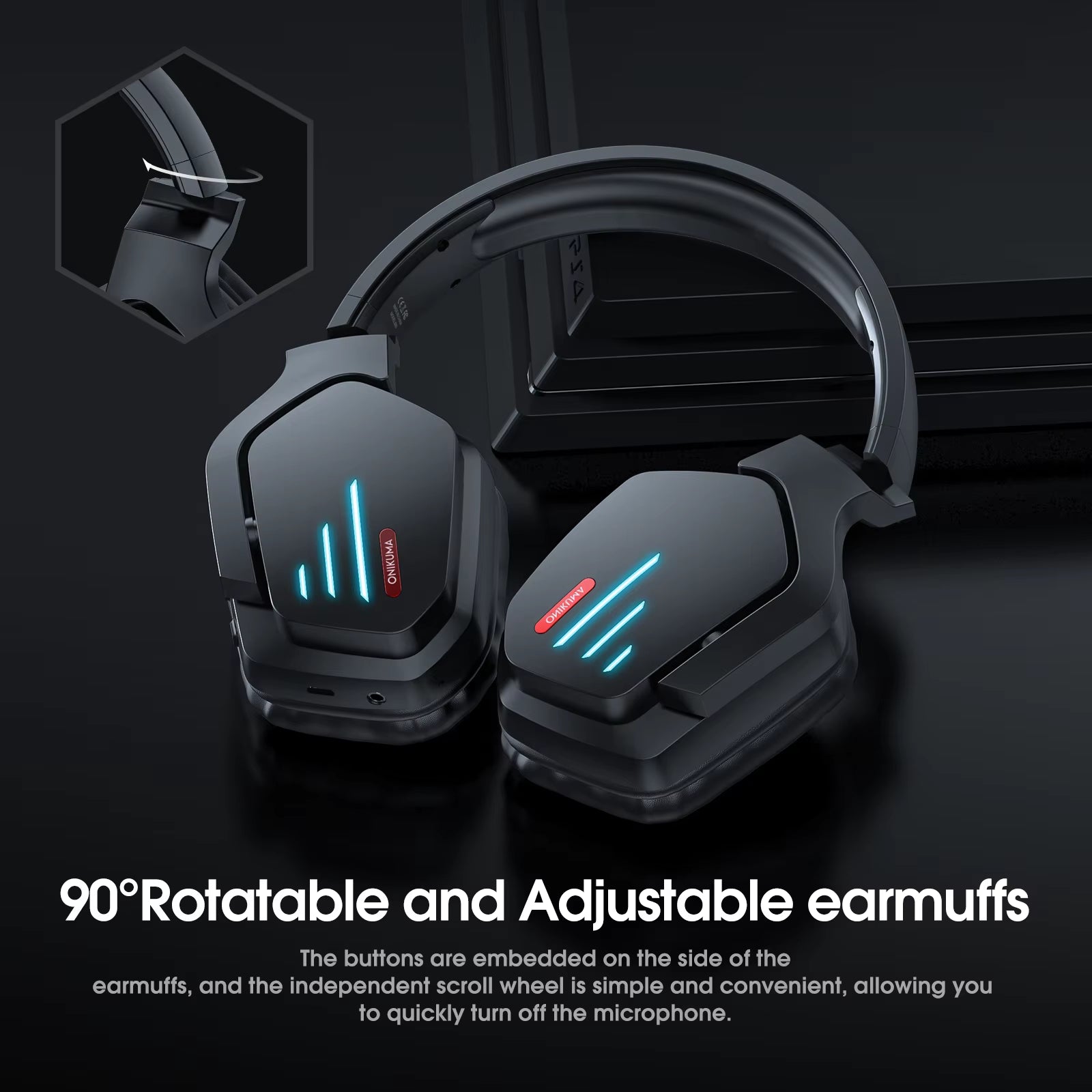 Wireless Compatible Headphones with LED Light Professional Gaming Headphones Foldable Headset Gamer Earphones for PC PS5