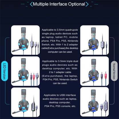 SY830MV Wired Headsets LED Lighting Over-Ear Stereo Earphones Gaming Headphones for Computer Laptop Phone PS5 Switch
