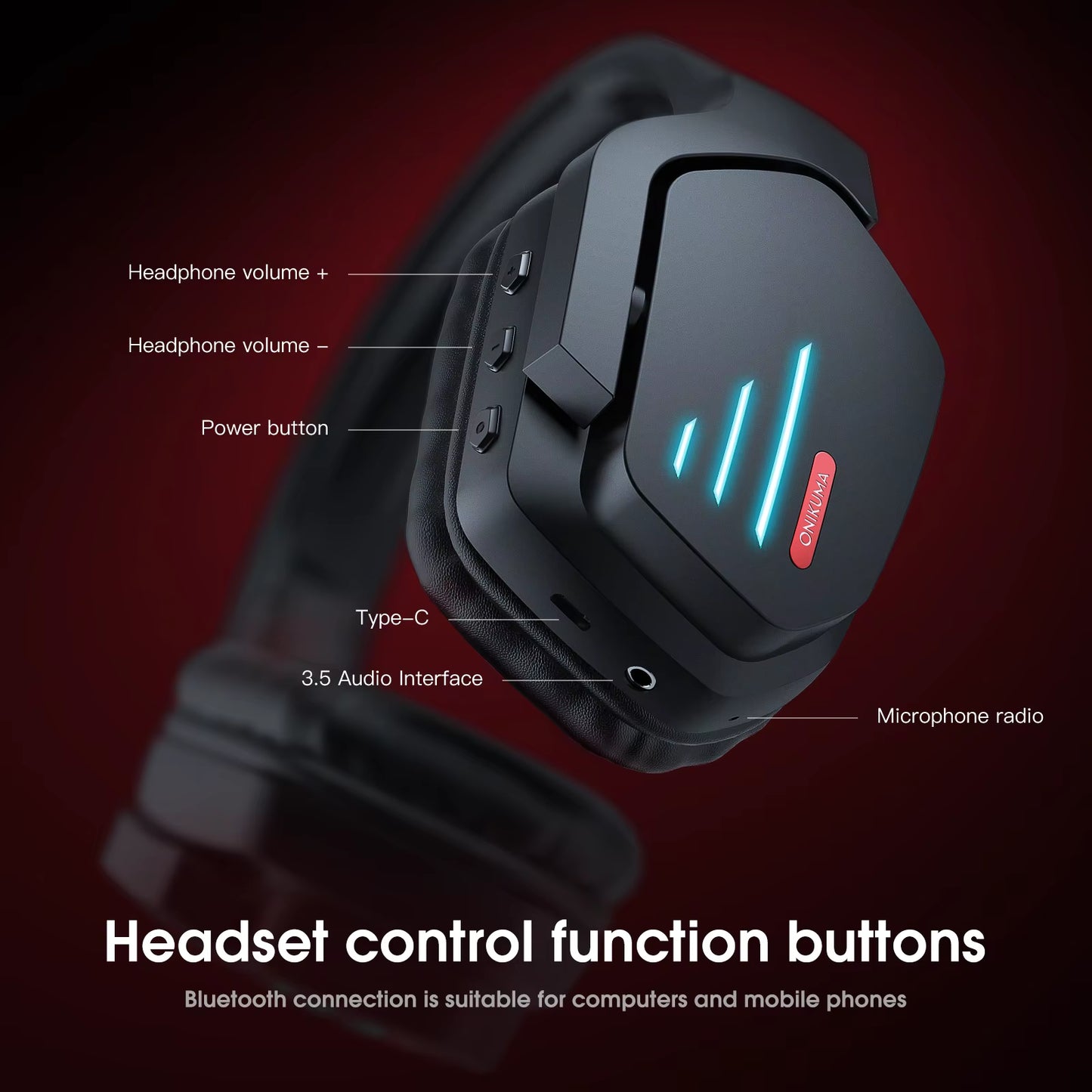 Wireless Compatible Headphones with LED Light Professional Gaming Headphones Foldable Headset Gamer Earphones for PC PS5