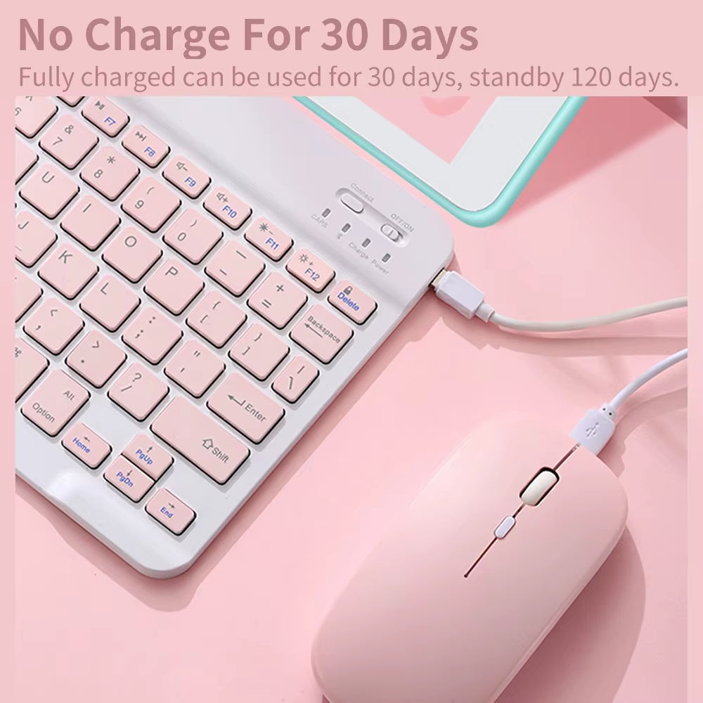 Bluetooth Keyboard Mouse for Ipad Xiaomi Samsung Huawei Phone Tablet Slim Mini Wireless Keyboard for Android IOS Windows Pink