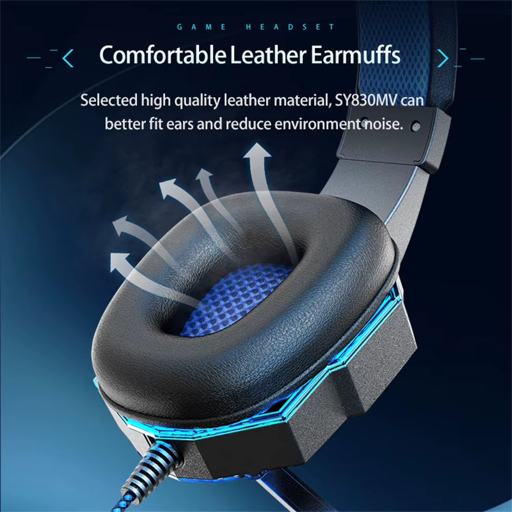 SY830MV Wired Headsets LED Lighting Over-Ear Stereo Earphones Gaming Headphones for Computer Laptop Phone PS5 Switch