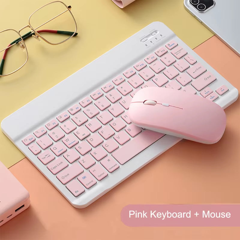 Bluetooth Keyboard Mouse for Ipad Xiaomi Samsung Huawei Phone Tablet Slim Mini Wireless Keyboard for Android IOS Windows Pink