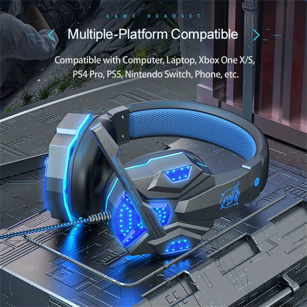 SY830MV Wired Headsets LED Lighting Over-Ear Stereo Earphones Gaming Headphones for Computer Laptop Phone PS5 Switch