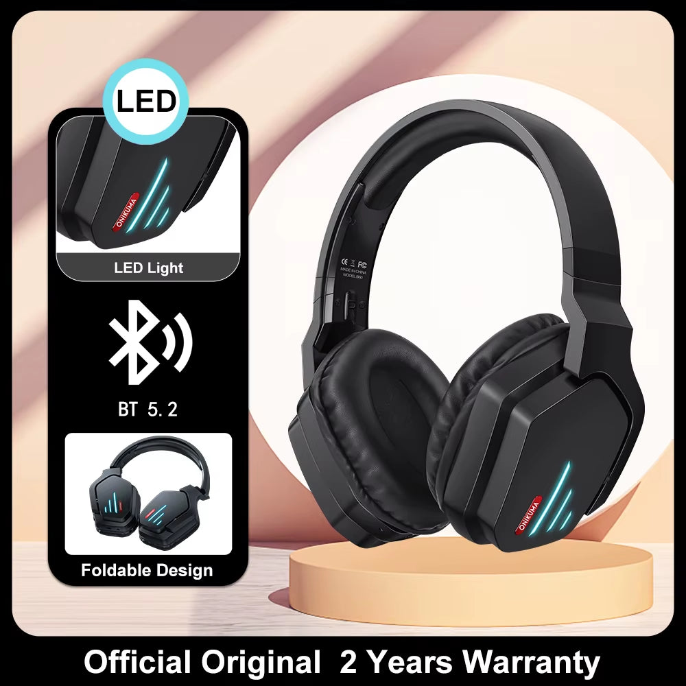Wireless Compatible Headphones with LED Light Professional Gaming Headphones Foldable Headset Gamer Earphones for PC PS5